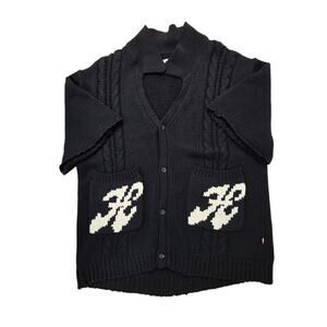 Honor The Gift Cardigan High Roller Mens Sz M Camp Pockets Black Collared Knit